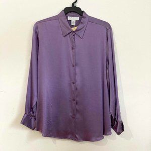 Women's Lavender 100% Silk Satin Button front Blouse 16W